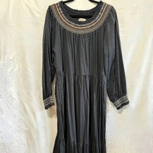 Universal Thread Midi Dress Sz XXL Smocked Round Neck Balloon Long Sleeves Tier